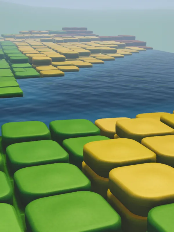 The Great Valley before the fire: green squares in front, golden terraces across the water