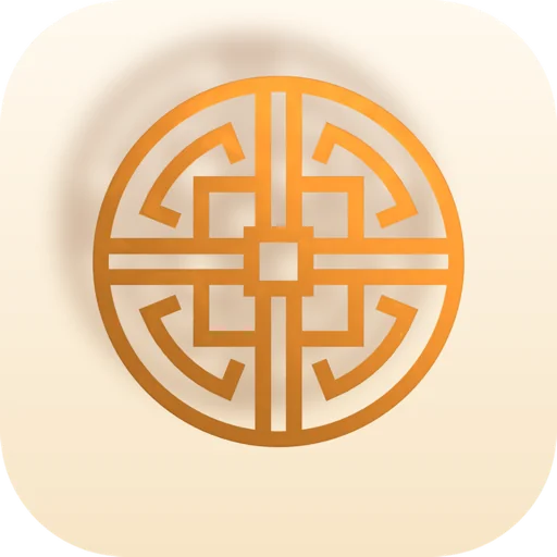 碰碰胡: the gold carved medallion from its app icon, on a cream tile